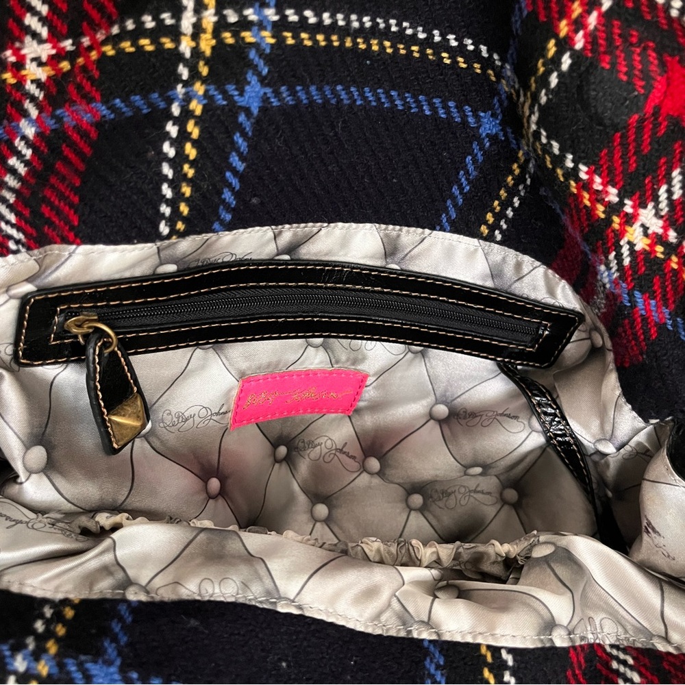 Betsey Johnson Red and Tan Plaid Crossbody Bag - Picture 9 of 11
